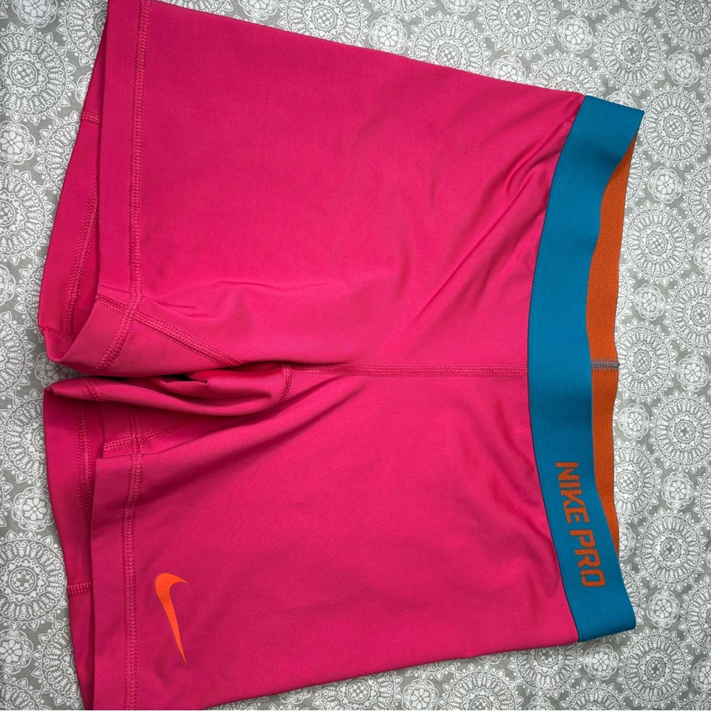 Nike Pro Fuchsia Shorts with Teal and Orange Waistband